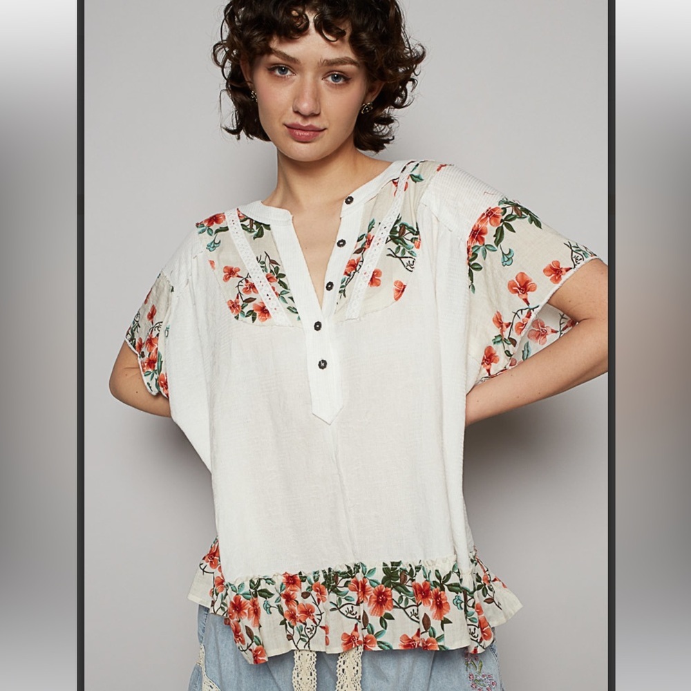 New POL Floral Print Women's Top BLOUSE BOHO S